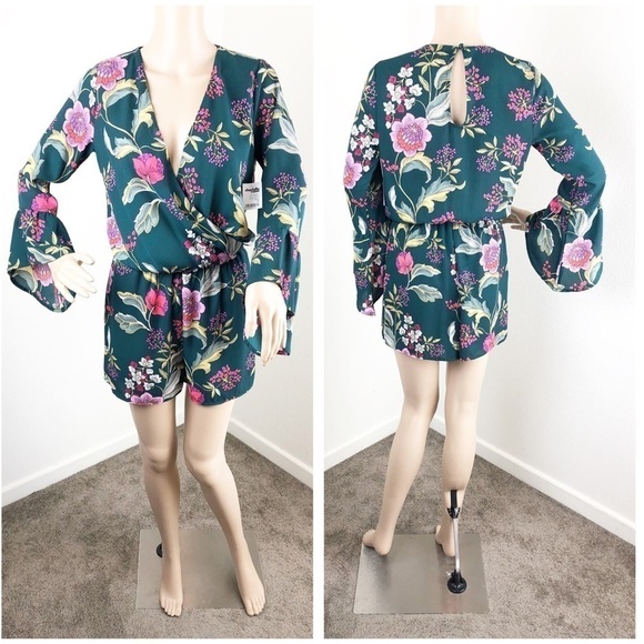 Charlotte Russe Pants - NEW Charlotte Russe green floral romper